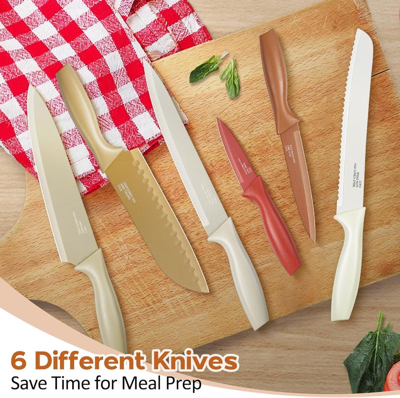 E-far 12-Piece Kitchen Knife Set, Stainless Steel Chef Knives Set with 6 Blade Guards, Sharp Kitchen Cooking Knife with Ergonomic Handle, Anti-Rust & Easy to Clean (Multicolor) - Image 5